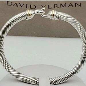 David Yurman Bucke Classic Silver Cable Bracelet W/ 18k Gold